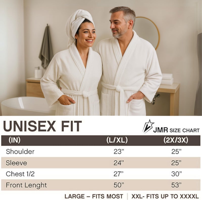 Jmr Usa Inc. Unisex 100% Cotton Terry Cloth Bathrobe â€“ Ideal Robe for Men & Women at Home, Spa, Hotel, Sauna, Pool, Bath & Shower - White - Image 2